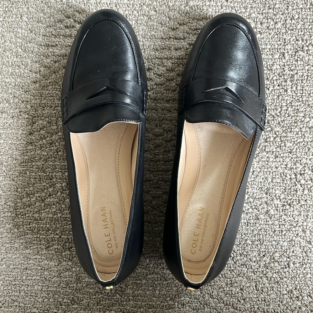 Cole Haan Black Leather Penny Loafers